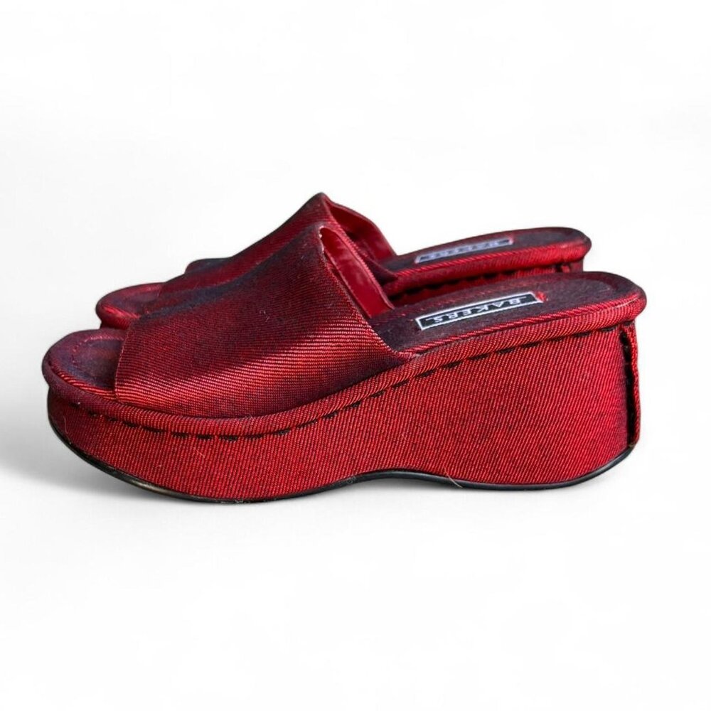 Baker’s Y2k Red Satin Chunky Platform Slides. Nev… - image 3
